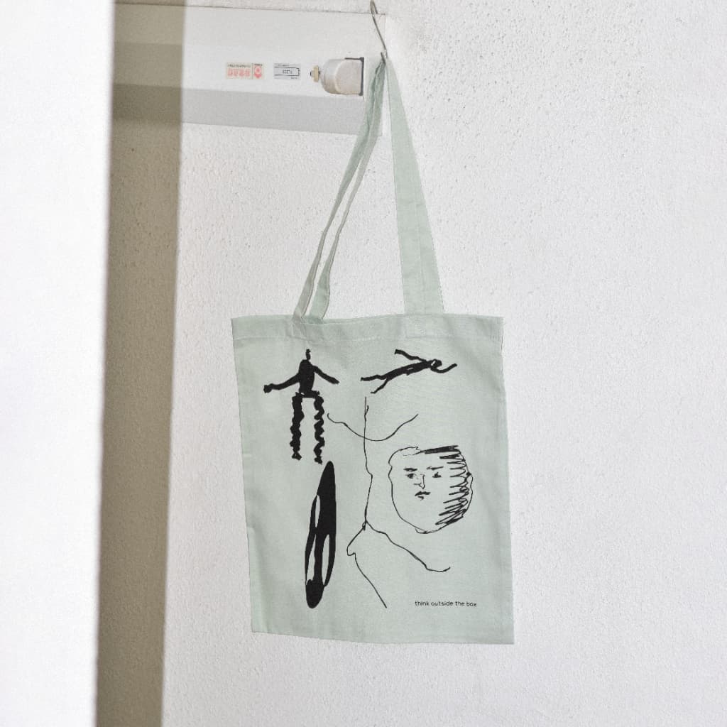 THINK OUTSIDE THE BOX TOTE BAG